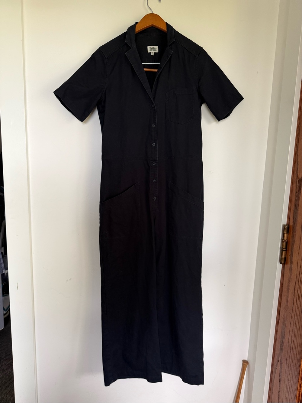Bridge & Burn Navy Short-Sleeve Button-Front Jumpsuit